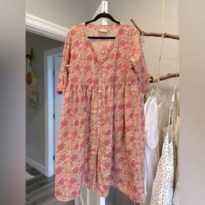 Vintage Pink Floral Button-Front Cotton Dress